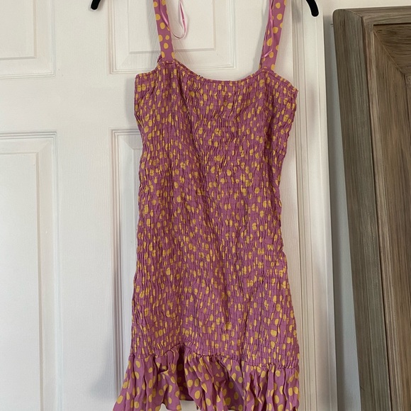 zara pink dress with yellow polka dots